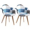 BenyLed Set di 2 Sedie da Sala da Pranzo Poltrone Accent in Tessuto di Lino, Sedie da Soggiorno con Seduta Imbottita e Gambe in Legno Massello (Blu)