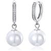 Candyfancy Orecchini di perle in argento 925, pendenti con perle, in oro bianco e zirconi, orecchini pendenti in argento con perle da 10 mm, per donne e ragazze, Zirconia cubica, Zirconia cubica