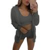 WIWIDANG Cozy Knit Set 3-Piece, Pigiama da donna in pile peloso caldo e sexy, completo in 3 pezzi, set di pantaloncini con top corto e soffice (M, Dark gray-b)