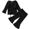 Verve Jelly Neonate Vestiti tinta unita T-shirt manica lunga Maglia a coste Top + Leggings Pantaloni Pantaloni Outfit Nero 80 6-12 mesi