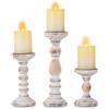 Inweder Rustico Portacandele a Colonna in Legno, Bianco Decapato | 15/21/30cm, per Candele da 8cm, Decorazione Stile Country, Candelieri Alto per Natale, Centrotavola, Salotto, Camino, Mensola