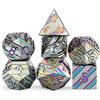 DNDND Set di dadi in metallo a righe arcobaleno DND, 7 pezzi, in lega di zinco, con custodia regalo, per D&D Dungeons and Dragons (arcobaleno)