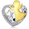 NINGAN Perline di charm angelo a forma di cuore in argento 925 Regalo di vacanza della moglie dell'amante del braccialetto delle donne