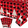 Inspireyee Confezione da 4 tovaglie natalizie a scacchi neri e rossi a scacchi 51 '' X 86 '' Rettangolo rosso Buffalo Plaid Snowflake Copritavolo per Xmas Party Decor Winter Holiday