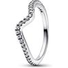 PANDORA Timeless Anello ondulato in argento Sterling con zirconia cubica trasparente, 58