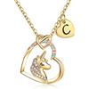 TINGN Collana Unicorno Cuore Placcato Oro 14k Collana Lettera C Collane Unicorno per Ragazze Gioielli