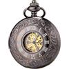 SEWOR Classic Skeleton Movement Scala luminosa automatica con orologio meccanico da tasca (Nero)