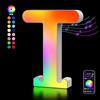 Kangtaixin Lettere Luminoso con USB, APP Controllo Luci LED di Lettera Alfabeto, Figura a Cuore con Luce Colorate RGB per Decorazione e Atmosfera, Luci Notturne Scrivania, Compleanni, Matrimoni, Vetrine - T