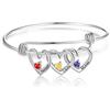 Ashleymade Braccialetto Personalizzato Ciondoli a Cuore con 2-5 Nomi Incisione Acciaio Inossidabile Bracciale Sorella Amicizia Donna Regalo per Compleanno Festa Della Mamma Natale (3 nomi con pietre argento)