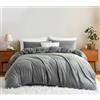 Lanqinglv Biancheria da letto in pile di flanella, 135 x 200 cm, colore grigio, soffice biancheria da letto invernale, calda cashmere touch, in tinta unita, con chiusura lampo e federa, 80 x 80 cm