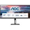 AOC U34V5C - Monitor WQHD da 34 pollici, altoparlanti, altezza regolabile (3440x1440, 100 Hz, DisplayPort, HDMI, USB-C, hub USB), colore nero
