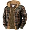 XUSAI Giacche Scozzesi Patchwork Patchwork da Cowboy Western Vintage da Uomo Cappotti Giacca Invernale Calda Casual da Esterno con Cappuccio,Marrone,L