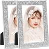 Yuaaoh 2 Pezzi Cornice Glitter Argento 15x20 cm Cornice Portafoto con Brillantini Cornice Foto Vetro e Argento Cornice Nozze Diamante per Immagini/Foto/Poster, Regalo di Nozze