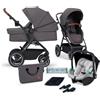 kk Kinderkraft Kinderkraft B-TOUR Passeggino Trio Neonati 3 in 1 di 22 kg, Sistema modulare combinato, con Ovetto I-size 40-75 cm, Pieghevole, Sedile XL, Impermeabile filtro UPF50+, Posizione Nanna, Grigio