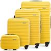 WITTCHEN set di 4 valigie con custodia per cosmetici trolley bagaglio a mano in ABS con 4 ruote spinner chiusura a combinazione maniglia telescopica Groove Line giallo