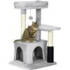 PawHut Albero Tiragraffi per Gatti Multilivello con Lettino e Casetta, Rivestimento in Peluche, Grigio|Aosom