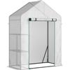 Outsunny Serra da Giardino per Esterni con 2 Scaffali, Porta Avvolgibile, 143x73x195cm, Bianco|Aosom