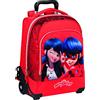 Miraculous - Zaino Trolley Ladybug Regolabile con Maniglia e Spallacci a Scomparsa, Cerniera e Tasca Frontale Zip - Zainetto Bambina con Etichetta Nome Interna - Zaino Scuola 32x47x21, Rosso + Stampa