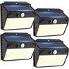 SIGRILL Luce Solare LED Esterno, 4 Pezzi Faretto LED da Esterno con Sensore di Movimento, 150LED Lampada Solare da Esterno con 3 Modos, IP65 Impermeabile LED Lampione per Giardino, Parete, Garage