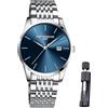 Raitown Orologio Uomo Acciaio Inossidabile Impermeabile Classic Blu Quadrante Grande Minimalist Calendario Analog Quartz Orologi Uomo