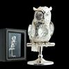 DRW Gufo Argento a Ramo con Cristalli 8 cm