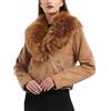 Giolshon Giacca Corta da Donna in Pelle Scamosciata, Giacca Invernale da Moto con Collo in Pelliccia Staccabile 8830 Giallo XL