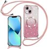 Phoona Cover Magnetica Glitter per iPhone 13 con Cordino, Rosa | [Compatibile con MagSafe] Brillantini Sottile Lucida TPU Silicone Custodia Antiurto Laccio Tracolla Protettiva