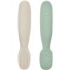 Béaba BEABA, Set di 2 cucchiai per bambini della prima età, Cucchiaini in silicone, Posate per bambini, Da 4 mesi, Forma ergonomica, Diverse consistenze, Impugnatura ergonomica, Verde salvia/Grigio velluto