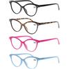 MODFANS Confezione da 4 Occhiali da Lettura 3.0 Cat Eye Donna, Lente Trasparente Visione Chiara - Cerniera a Molla - Montatura Leggera Moda Comodo Nero-Marrone-Rosa-Blu