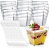 FINEASY 100 Pezzi 60ml/2oz Tazze da Dessert in Plastica con Cucchiai, Set di Bicchieri da Dessert Quadrati, Food Contenitori Riutilizzabili Trasparenti per Budini, Mousse, Gelati