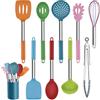Homikit Set di utensili da cucina, 10 pezzi, antiaderenti, in silicone, resistente al calore, set di utensili da cucina con manico in acciaio inox, lavabile in lavastoviglie, colorato