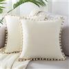 Topfinel Federe Cuscini in Velluto per Divano, Copricuscini Arredo Casa Moderni con Pom Poms, Fodere Cuscino in Tinta Unita Eleganti per Camera da Letto Salotto Sedia, 2 Pezzi,40x40 cm, Cream