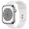 Apple Watch Series 8 Acciaio inossidabile 45 mm (2022) | GPS + Cellular | argento | Cinturino Sport bianco