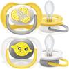 Philips Avent Ciuccio Ultra Air Per 6-18 Mesi, Ortodontico E Senza Bpa, 2 Pezzi, Custodia Da Trasporto/sterilizzazione Inclusa, Scf080/18, color Giallo E Arancione