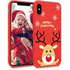 ZhuoFan Cover iPhone X/XS, Custodia Silicone Rosso con Disegni Ultra Slim TPU Morbido Antiurto Christmas Cartoon Pattern Bumper Case Protettiva per Apple iPhone X/XS, Cervo