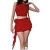 Generic Donne Casual Stampato Hip Cover Sexy Hollow Moda Gonna Corta Due Pezzi Set Costume Da Baggy Base Top Rosso, Rosso, S