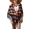 SMDPPWDBB Poncho fatto a mano all'uncinetto con frange mantello scialli avvolge nonna quadrato donna cappotto maglione, Rosso, taglia unica