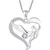 FJ Collana Cuore Angelo Custode Argento 925 Donna Collana con Ciondolo Ala d'Angelo Collana Aprile Pietra Portafortuna Bianco Gioielli Regalo per Donna