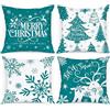 Lanpn 4 Pezzi Federe Cuscini Natalizi Alzavola Copricuscini Natalizia 40x40cm, Federa Natale Decorativo Fiocchi di neve Inverno, Decorazioni Natalizio per Divani Letto in Camera da Letto(Verde Acqua)