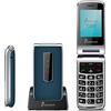 Easyteck telefono cellulare per anziani T125 Flip - Telefono Cellulare Dual Sim, 2G, Tasto SOS, Numeri parlanti, Fotocamera, Bluetooth, Radio, Torcia, 800 mAh, Dual SIM, Type-C, Display 2.4 (Blu)