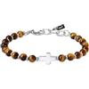 GAVU Bracciale da Uomo con Perline di Pietre Naturali Occhio di Tigre con Charm Croce, Bracciale Croce Uomo, Regalo Cresima