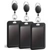 Uniclife Porta Badge Scorrevole Rigido Nero Verticale in Plastica Custodia Protettiva per Carte con Moschettone Retrattile per Ufficio Scuola ID Credito Prossimità Key Card Patente e Pass, 3 Pezzi