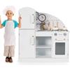 COSTWAY Cucina Giocattolo per Bambini, Cucina Legno per Bambini con Forno, Telefono, Microonde, Lavello e Rubinetto, Scomparti, Funzione Suoni, per Bmabini 3-7 Anni