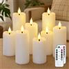 Yeelida Candele a LED bianche tremolanti alimentate a batteria,Confezione da 8 candele a colonna in plastica senza fiamma con 2 telecomandi e Temporizzazione (5.3cm x 11, 14, 17cm)