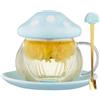 Rain House Simpatica tazza da tè in vetro a forma di fungo con infusore e cucchiaio, teiera Kawaii trasparente con filtro, coperchio e sottobicchiere in ceramica, resistente al calore, per uso domestico e