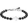 GAVU Bracciale di Perline di Pietre Dure da Uomo con Charm Croce, Bracciale Croce Uomo, Pietra Lavica, Occhio di Tigre, Perla