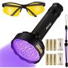 Alonefire SV128 Torcia UV Professionale 395nm 128 LED Lampada Ultravioletti Luce Nera per Fluoresceina, Scorpione, Rilevatore di Urina, Macchie Secche, Pavimento con Occhiali UV, Batterie 6xAA incluse