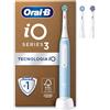 Oral-B Spazzolino Elettrico Ricaricabile iO 3N, Sensore di Pressione, Timer Anello Luminoso, 3 Modalità di Spazzolamento, 3 Testine, 1 Spazzolini, 1 Custodia Viaggio, Blu, Idea Regalo