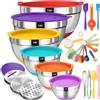 Terlulu Set di 6 ciotole in acciaio inox, con coperchio ermetico e fondo in silicone, 3 grattugie, 6,6 L/3,8 L/2,4 L/1,9 L/1,4 L/0,6 l, multicolore