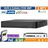 ENVIO NVR 4 CANALI POE 4K 8 MPX COMPATIBILE ONVIF H.265AI P2P CLOUD VIDEOANALISI + HD